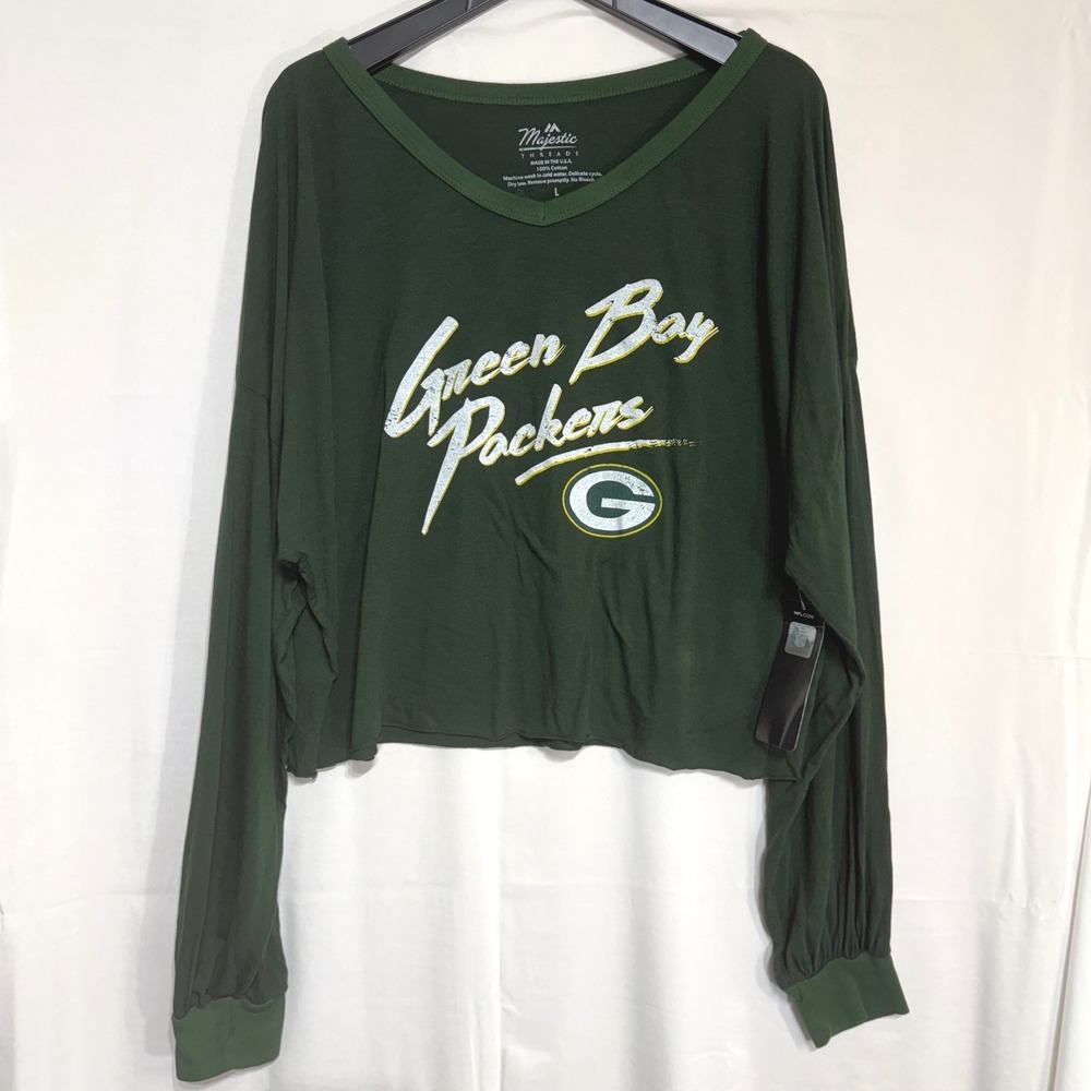 Majestic Threads Green Bay Packers Jordan Love 10 Crop Top Long Sleeve Green L